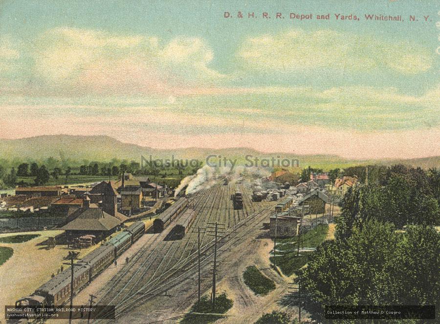 Postcard: Delaware & Hudson Railroad Depot and Yards, Whitehall, New York